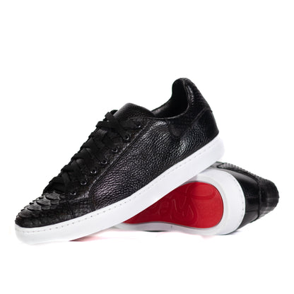 Tenis Piel Pitón . Negro Suela Blanca. NUEVA VERSIÓN