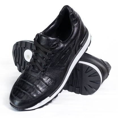 Tenis Piel Caiman. Negro. Casual.