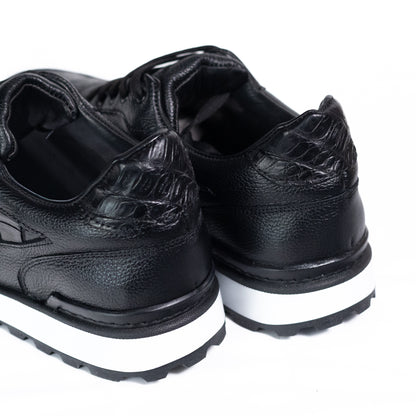 Tenis Piel Caiman. Negro. Casual.
