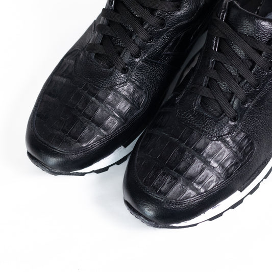 Tenis Piel Caiman. Negro. Casual.